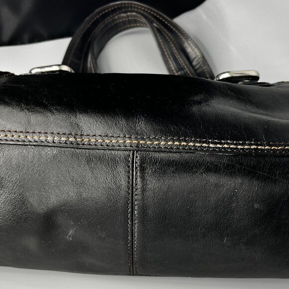 VINTAGE FOSSIL SOFT BLACK LEATHER SHOULDER/HANDBAG SATCHEL SILVER TONE HARDWARE - Picture 3 of 7
